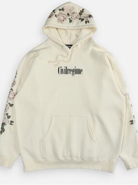 Civil Regime Cream Floral Embroidered Hoodie - Men's Pullover